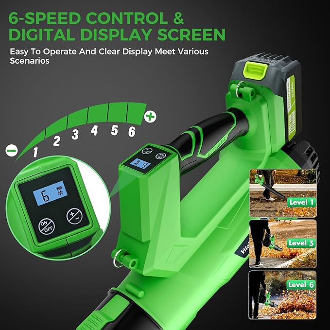 Cordless Leaf Blower with 2¡¿ 6.0Ah Batteries and Charger, 540CFM/170MPH Battery Powered Leaf Blower, 6 Speeds, Lightweight Electric Leaf Blowers for Lawn Care, Patio, Dust and Leaves Cleaning 2025
