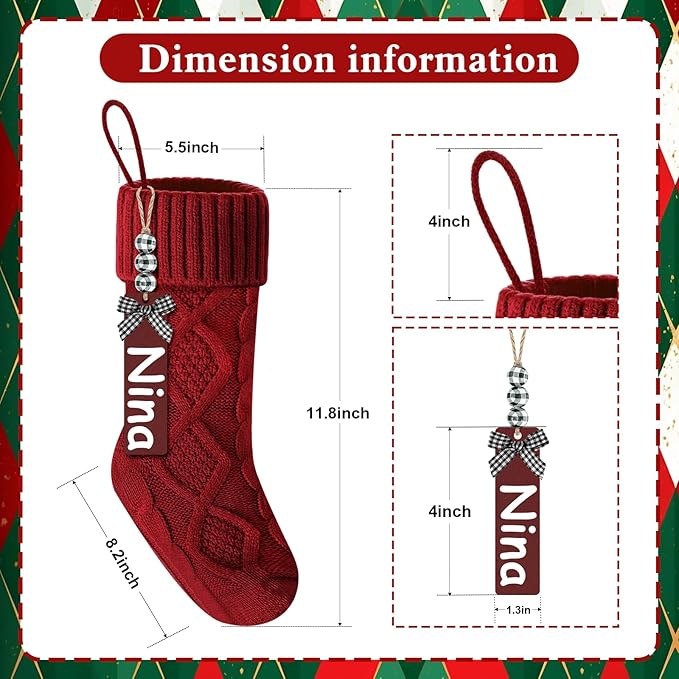 Christmas Stockings 18 Inches,Long Knitted Stocking with Name Tags, Christmas Decoration Hanging Stockings Fireplace Xmas Tree Ornaments for Home Family