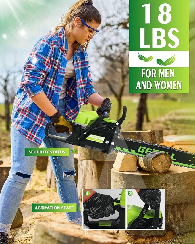 58cc Gas Chainsaw 20 Inch & 18 Inch Bar – 3.6 HP Gas Powered Chainsaw with Easy-Start, Pro Anti-Vibration for Farm, Ranch, and Ranch & Heavy-Duty Work (G338 PRO)