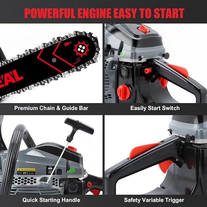 Gas Chainsaws 62CC 20 Inch 18Inch Petrol Handheld Cordless Chainsaw 3.4HP 2 Stroke Engine Gas Powered Chainsaw for Cutting Wood Outdoor Garden Farm Home