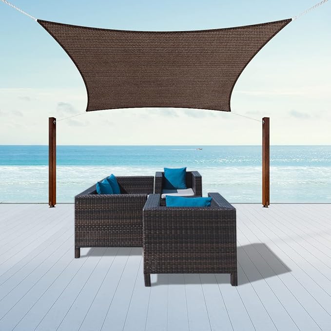 11' x 12' Sun Shade Sail Canopy Awning Permeable Fabric Pergola Cover, for Outdoor Patio Lawn Garden Backyard Carport, Brown