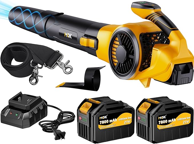 MOK Leaf Blower Cordless, 670CFM Electric Leaf Blowers with 2 x 7.8Ah Batteries and Charger, 3- Speed & Turbo Mode,1 x Rubber-Coated Snow Shovels, 1 x Shoulder Strap, Blowers for Lawn Care/B