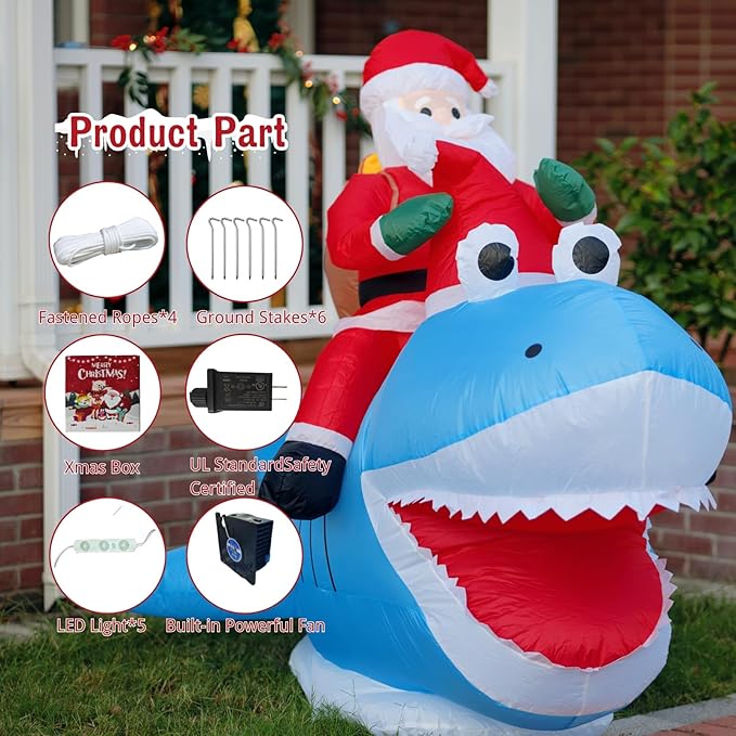 Christmas Inflatables Outdoor Decorations, 8.5 FT Funny Inflatable Santa Riding Shark, Christmas Blow Ups Yard Decor Outdoor Indoor Garden Lawn, Xmas Decor