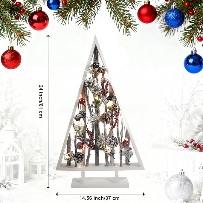 24“ Fikowo Modern Christmas Decor Wooden Christmas Tree Shaped Desktop Decorations Ornament Christmas Decor Modern Christmas Tabletop Decor Christma Tree Shelf Wooden Christmas Trees