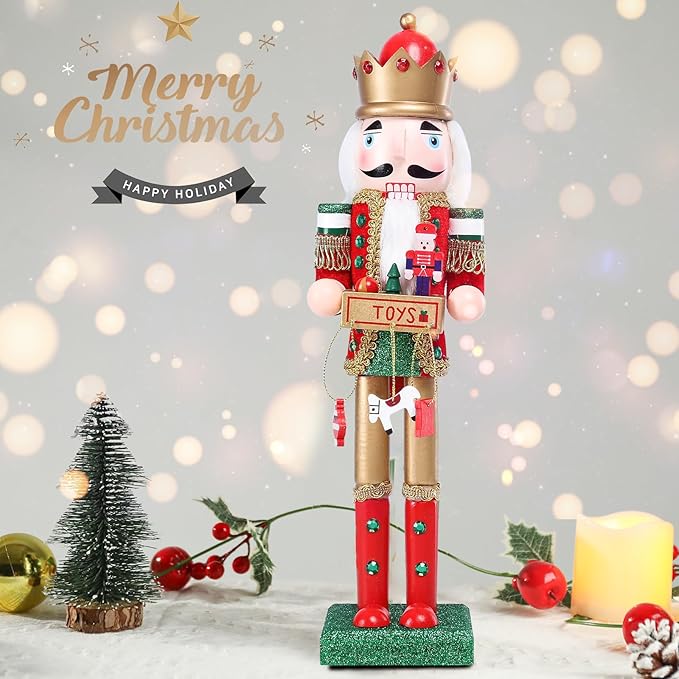 Christmas Nutcracker Decoration - 15 Inch Wooden Soldier Figure Collectible Ornament for Table Desktop Home Christmas Decor Xmas Indoor Decor Red