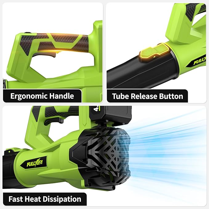 Cordless Leaf Blower 650CFM/180MPH, 21V Electric Leaf Blower with 3 Tubes & 2 x 4.0Ah Batteries, 6 Speed Modes, Battery Powered Leaf Blowers for Cleaning Patio, Yard, Garage, Lawn (Green)