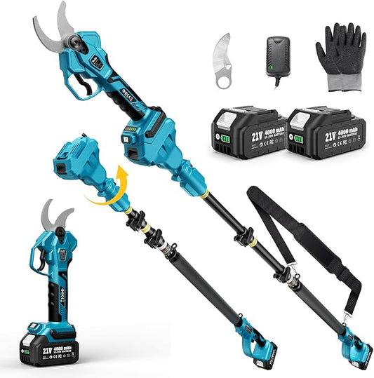 SEESII Pole Electric Pruning Shears: 1.8 Cutting Diameter 2-in-1 Cordless Power Pruner - Brushless Motor, Dual 4.0Ah Batteries, Extra SK5 Blade, 4 Modes Adjustable Branch Cutter for Garden Trimming