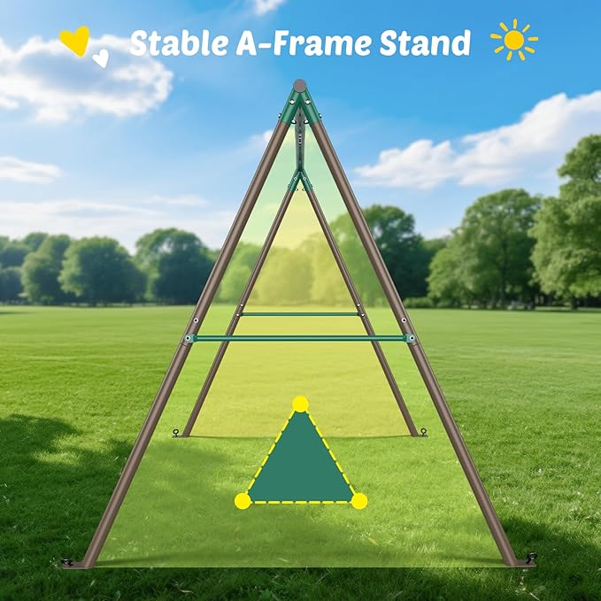 Trekassy Swing Sets for Backyard, 440lbs Heavy Duty A-Frame Metal Stand with 60 Large Platform Swing for Outdoor Playground Park£¨Green/Tan£©
