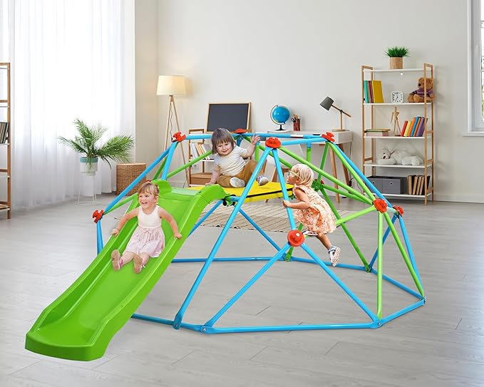 Zupapa Climbing Dome with Slide Max Load 440Lbs, 8FT Jungle Gym Monkey Bar for Backyard, 2 in 1 Outdoor Climbing Frame Toys for Toddlers Playground Set, Geometric Dome Climber for Kids Age 3-8