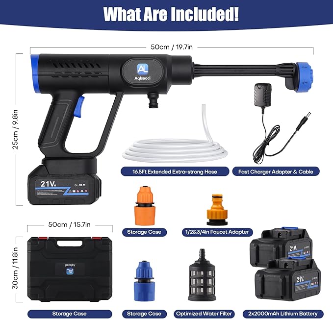Cordless Pressure Washer,1450 PSI Brushless Portable Power Washer with LCD Display & Pressure Adjustable,2¡¿21V Rechargeable Batteries 6-in-1 Nozzle for Car,Patio,RV,Fence & Yard Cleaning