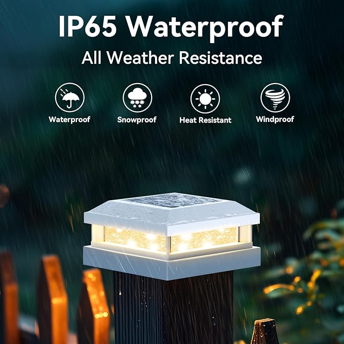 4x4 Solar Post Cap Lights Outdoor 16 Packs for 5x5 Vinyl/Wooden Posts, Waterproof Solar Powered Fence Cap Light with Warm/Cool Lighting, White 16LEDs Deck Caps Lights for Yard, Garden, Patio