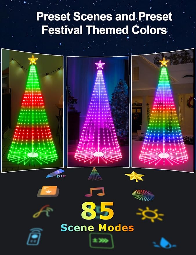 8FT Outdoor Christmas Tree, Smart RGBW Lighted Christmas Cone Tree App and Remote Control, DIY Multi-Color Lightshow 355 LEDs Christmas Tree with Timer and Music Sync, Christmas New Year Decoration