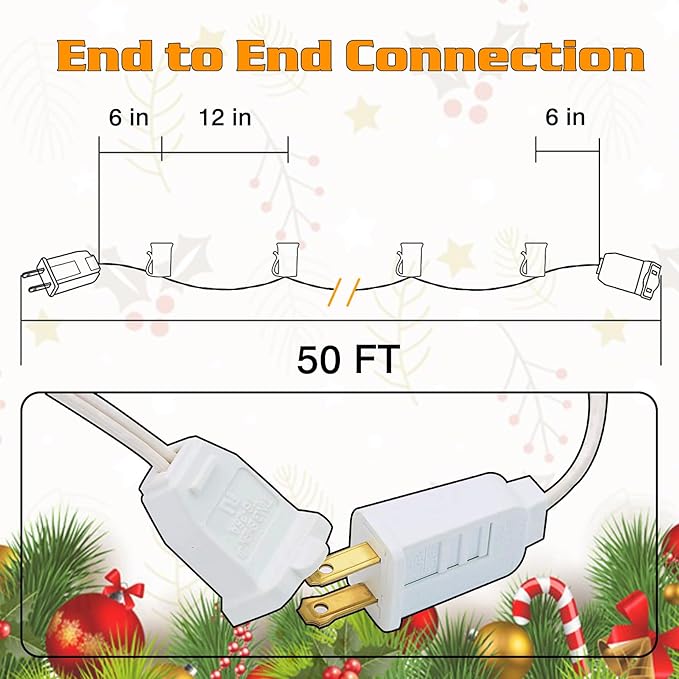 50FT C9 Light String Christmas Stringer, E17 Light Sockets 12" Spacing, C9 Stringer Set White Outdoor String Light Strand for Wedding Patio Event Lighting Decor, White Wire