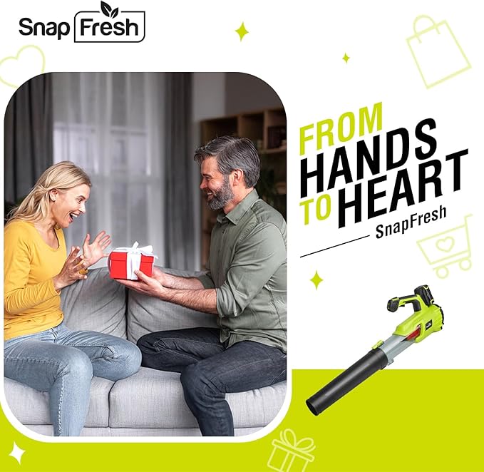 SnapFresh 20V Brushless Cordless Leaf Blower, 550 CFM / 120 MPH, 4.0Ah Battery & Fast Charger, 7-Speed w/Turbo Mode, Lightweight Electric Handheld Blowers for Lawn Care, Snow, Patio, Yard & Sidewalk