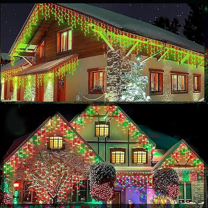 320LED Solar Christmas Lights Outdoor Waterproof Christmas Decorations Lights 29.5ft 60 Drops,8 Modes Solar Powered Rechargeable Fairy Lights for Party, Holiday,Wedding Decorations (Red and Green)