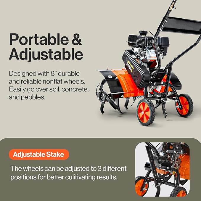 SuperHandy Tiller Cultivator ? 7HP 209cc Engine, Adjustable Tilling Width & Depth, Heavy-Duty Steel Tines for Garden Soil Prep, Landscaping & Weed Removal (Front Tine Tiller)