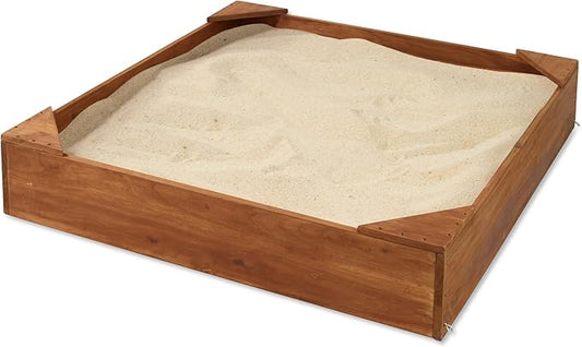 Badger Basket Wooden Sandbox for Kids - Outdoor Sand Box with Bench, Cover & Liner - Durable Backyard Playset for Toddlers (46.5 x 46.5 x 8.75)