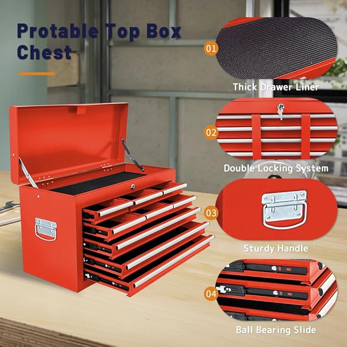 13-Drawer Rolling Tool Chest with Double Doors, 2 in 1 Detachable Rolling Tool Chest with Drawers, Metal Large Lockable Tool Box£¬Mobile Tool Cabinet Combo for Garage Workshop (Red)