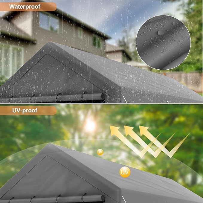 10x20 Carport, Heavy Duty Carports with Removable Sidewalls, Waterproof and UV-Resistant Portable Outdoor Garage Shelter for All Season (Gray)