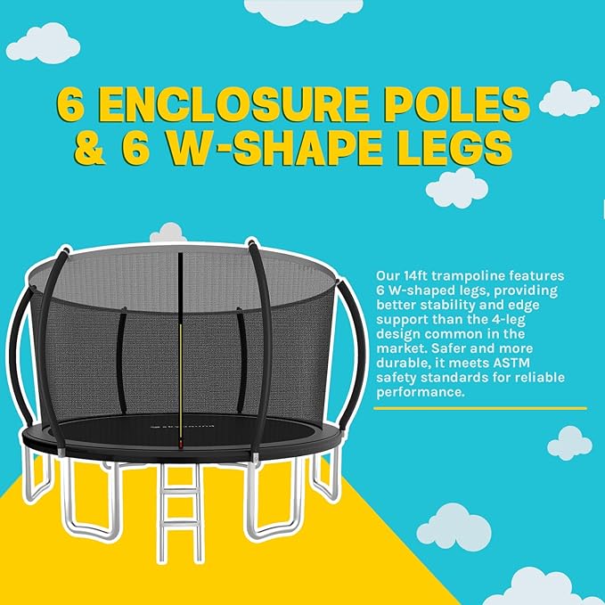 SkyBound Trampoline with Curved Safety Padded Poles - Large Outdoor Backyard ASTM Safety Approved Trampolines for Kids & Adults - Heavy Duty Recreational Outside Trampoline with Safety Net