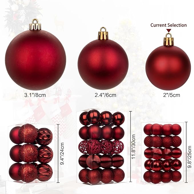 30PCS 2" Christmas Ball Ornaments Shatterproof Burgundy Christmas Tree Decorations Xmas Tree Balls Halloween Ornaments Décor