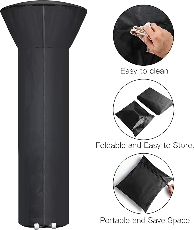 [2 Pack] Patio Heater Covers with Zipper and Storage Bag,Waterproof,Dustproof,Wind-Resistant,Sunlight-Resistant,Snow-Resistant,Black,89'' Height x 33 Dome x 19 Base