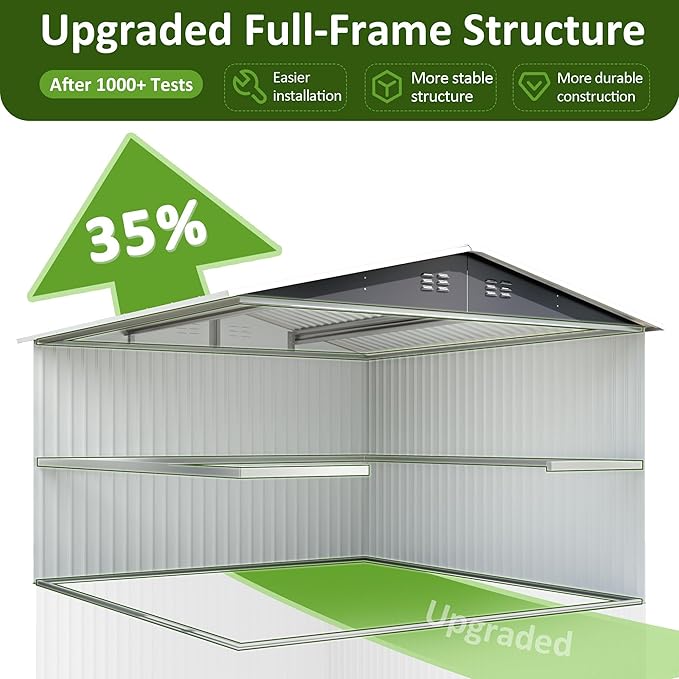 10x10 FT Outdoor Storage Shed, Metal Garden Tool Shed with Updated Frame Structure and Lockable Doors, Ideal for Backyard Garden Patio Lawn, Grey