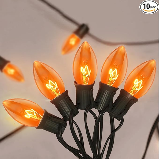GOOTHY C9 Orange Christmas String Lights, 25Ft Outdoor Christmas Decorations Lights with 26 Incandescent Orange Bulbs, Connectable Patio Lights Waterproof for Outdoor Halooween Party Backyard Roofline