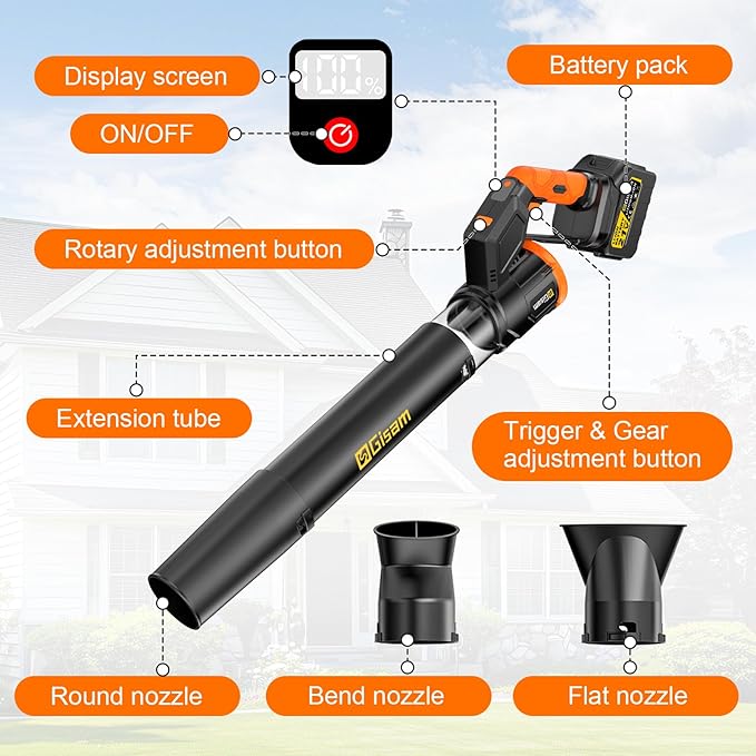 Electric Leaf Blower Cordless -850CFM, 250+MPH, 3000W Brushless Leaf Blower with 2¡¿6.0Ah Batteries, 180¡Æ Rotatable 2-in-1 Handheld Blower, 3-Speed for Lawn Care/Yard/Car/Patio