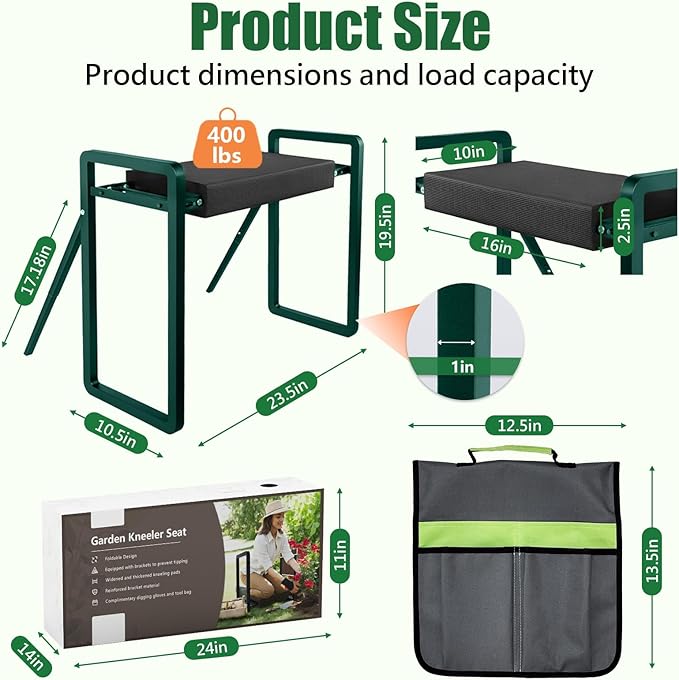 seasky Foldable Garden Kneeler and Seat, Anti-Tipping Gardening Bench Widened Thick Soft Kneeling Pad£¬Heavy Duty Gardening Stool with Garden Tool Bag, Gardening Gift for Women(Without Gloves)