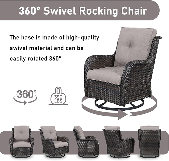 Wicker Outdoor Conversation Set-6 Pieces Outdoor Wicker High Back Couch with Swivel Rocker Chairs Patio Furniture for Deck Poolside Backyard-Brown/Grey