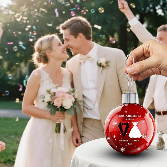 Personalized First Christmas Married Ornament 2025 - Custom Name Christmas Balls, Our First Xmas as Mr and Mrs Christmas Ornament - Bridal Shower Gift, Marriage Gifts, Wedding Gifts for Couples