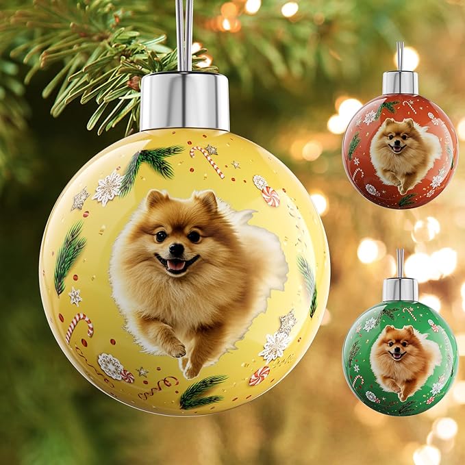 Bemaystar Personalized Photo Ball Christmas Ornaments - Custom Dog Ornaments for Christmas Tree, Photo Ornament Customized Xmas Tree Hanging Decorations