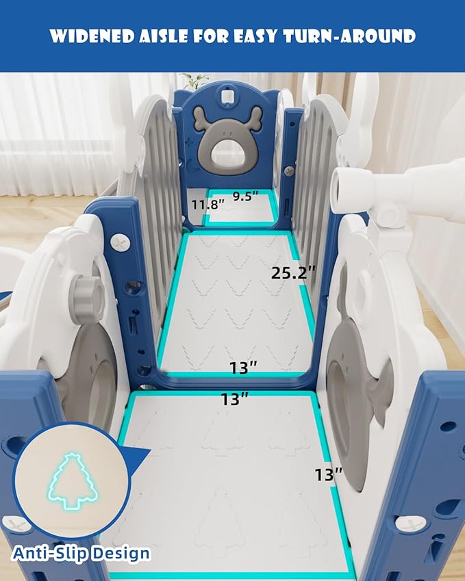 XJD 13 in 1 Toddler Slide Set, Kids Slide for Toddlers Age 1+, New Upgrade with Golf Set, Basketball Hoop, Drawing Board for Indoor Outdoor Playset, Birthday Gifts for Toddler (Blue Gley)