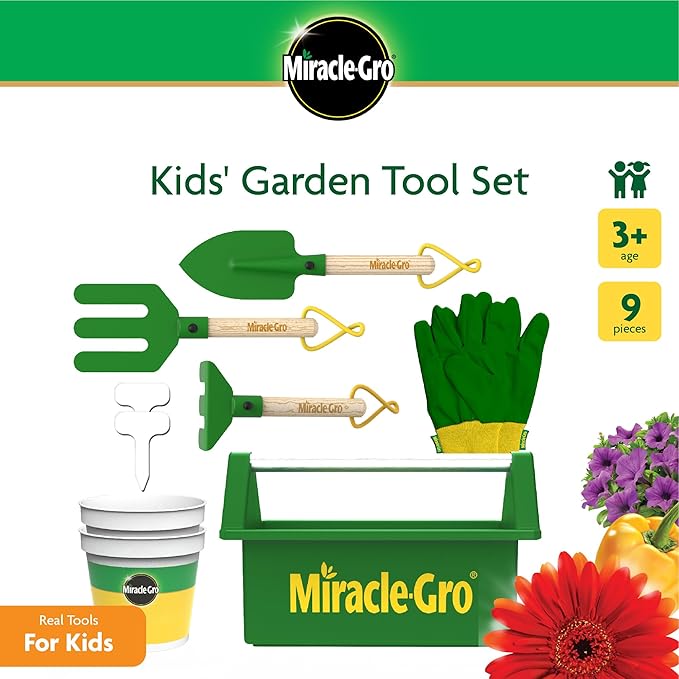 Miracle-GRO Kids Gardening Set 9 Piece Garden Tool Set with Toolbox for Hours of Fun Activities in The Garden. A Great Gift for Boys & Girls. Ages 3+
