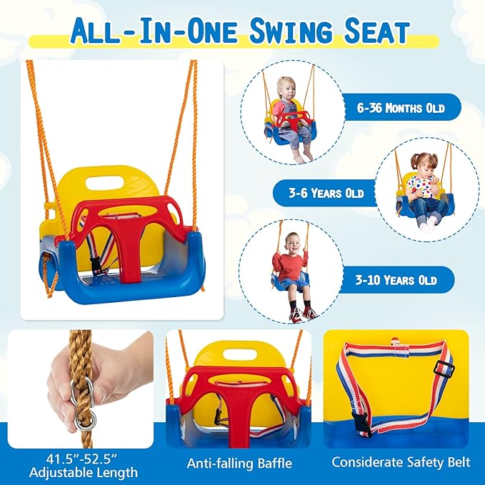 Costzon 660 lbs Swing Sets for Backyard, 3-in-1 Heavy Duty Extra Large Metal Frame with Platform Swing, Belt Swing, Baby Swing, Indoor Outdoor Playground Playset, Swing Set for Kids Toddlers