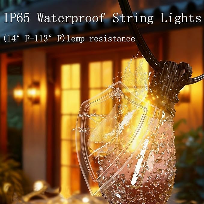 60FT Outdoor String Lights S11 LED Patio with 17 Plastic Bulbs(1 Spare),Waterproof Connectable Hanging Lights for Backyard Porch Balcony Party Decor
