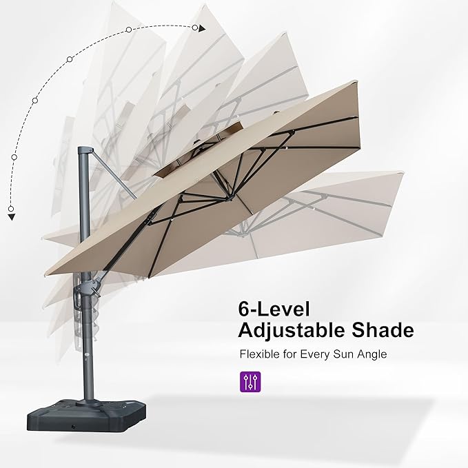PURPLE LEAF 10' X 13' Double Top Cantilever Patio Umbrella Deluxe Large Outdoor Umbrella Rectangle Offset Umbrella with Fade Resistance for Garden Deck Pool Patio, Sand Dune