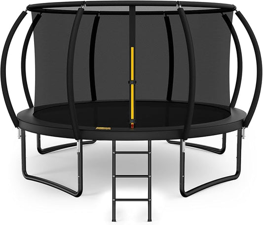 10FT 12FT 14FT 15FT 16FT Outdoor Trampoline with Enclosure Net, Heavy Duty Yard Trampolines, ASTM Approval Recreational Trampolines for Kids and Adults