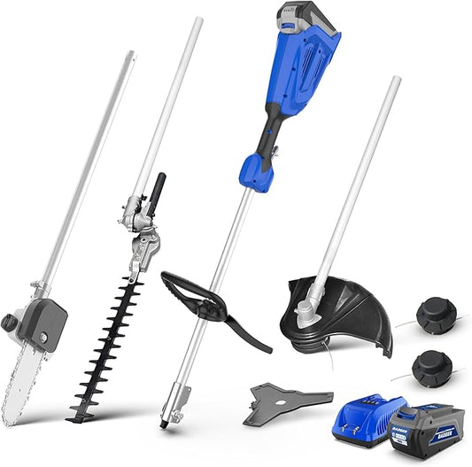 Wild Badger Power 40V Brushless Weed Wacker, String Trimmer/Edger, Hedge Trimmer and Brush Cutter Blade, Pole Saw, Attachment Capable 4-in-1 Multi-Tool Kit with 1 * 40V 4Ah Battery and 1*Charger