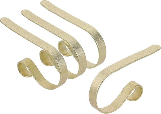 Haute Decor The Original MantleClip Stocking Holder - 4 Pack (Glimmer Gold) - Hang Christmas Stockings Safely and Securely