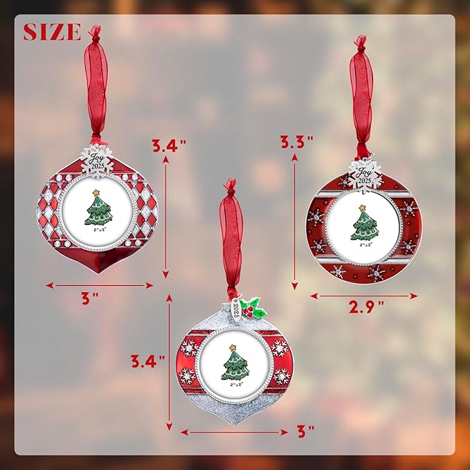 2025 Christmas Tree Ornaments 3 Piece Picture Frame Hanging Ornament Decorative Holiday Keepsake Gift Snowflake Pendant with 2” Photo Frame Insert for Picture of Pet (3 Piece Gift Set)