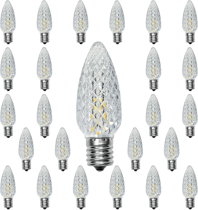 25 Pack C9 Christmas Lights LED Replacement Bulbs, Shatterproof & Waterproof Plastic C9 Led Bulbs for Outdoor String Lights, E17 Base, 0.7W Equivalent to 7W, 2700K, 40LM Holiday Decoration