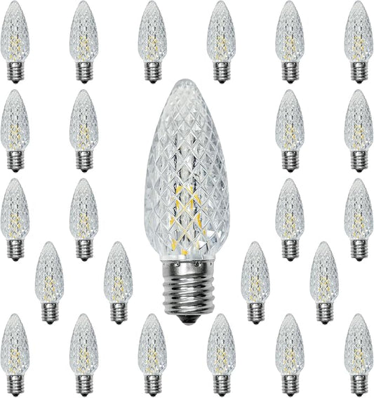 25 Pack C9 Christmas Lights LED Replacement Bulbs, Shatterproof & Waterproof Plastic C9 Led Bulbs for Outdoor String Lights, E17 Base, 0.7W Equivalent to 7W, 2700K, 40LM Holiday Decoration