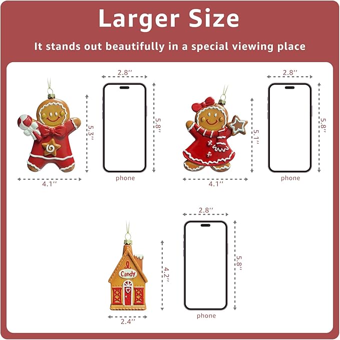 3pcs Gingerbread Christmas Tree Ornaments Set 2025 House Shatterproof Ornament 3D Decorations Indoor Unique Decor Gifts for Grandkids