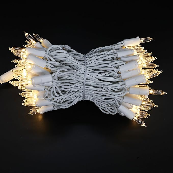 100-Count Warm White LED Christmas String Lights, 35 Ft White Wire, UL Certified Connectable, Mini Xmas Lights Outdoor or Indoor
