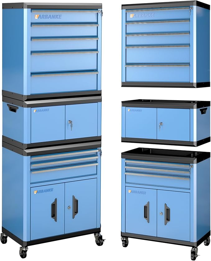 LARBANKE 8 Drawer Rolling Tool Chest with Locks&360¡Æ Wheels,Tool Cabinet with Multifunctional Countertop,Tool Chest with Connection Rods,Can Be Used as 3 Individual Units or Combine a Large One