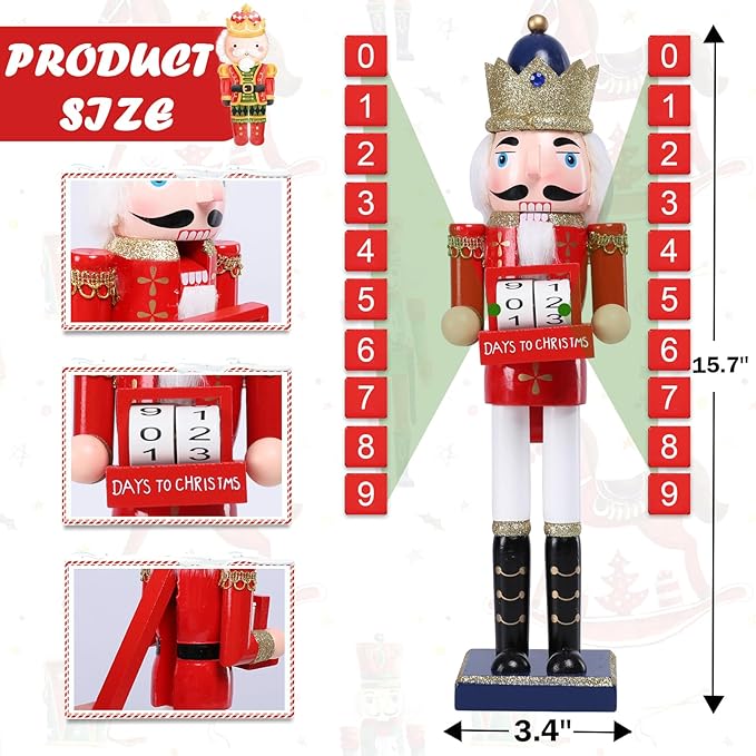 Christmas Nutcracker Decorations Nutcracker Figure 15 Inch Wooden Nutcrackers Collectible Ornament Nutcracker Soldier for Table Desktop Home Christmas Decor Xmas Indoor Decor Countdown