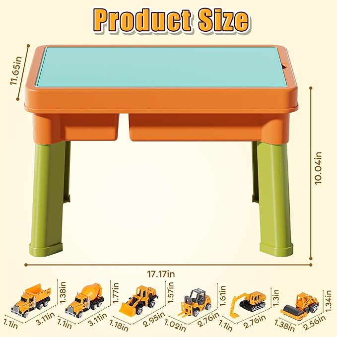 Lehoo Castle Sensory Table with Sensory Sand, Indoor Sensory Bin with Lid & 2.6lbs Play Sand, Construction Kit with 6 Alloy Trucks & Castle Molds, Sensory Toys for Toddler Boys and Girls
