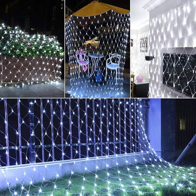 Joomer Christmas Net Lights - 12FT x 5FT 360 LED Plug-in Mesh Lights, Waterproof with 8 Modes, Timer, Connectable for Bushes, Trees, Garden, Outdoor Christmas Decor (Clear Wire, White)